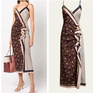 Veronica Beard Brown and Cream Floral Midi Dress